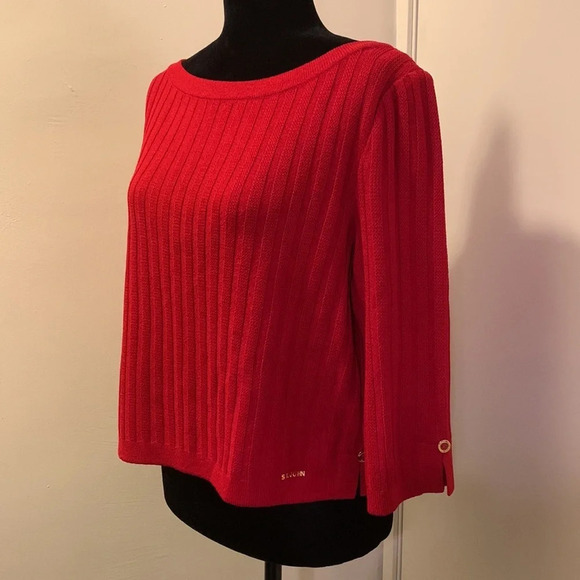 ST. JOHN SPORT by MARIE GRAY Bateau‎ Neck Boxy Sweater in Red - Picture 2 of 12